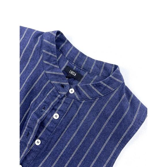 UO Lucca Couture Navy Striped Button-Down Midi Dress - Picture 4 of 7